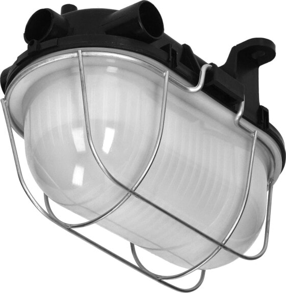 Lampa sufitowa Orno OVAL 7040T, oprawa oświetleniowa, 40W, E27, IP44, IK10, klosz poliwęglan matowy, podstawa polipropylen, siatka metalowa, czarna