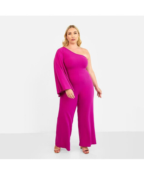 Plus Size Opal Extreme Single Sleeve Wide Leg Jumpsuit