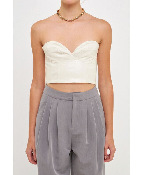 Cropped Leather Bustier Top