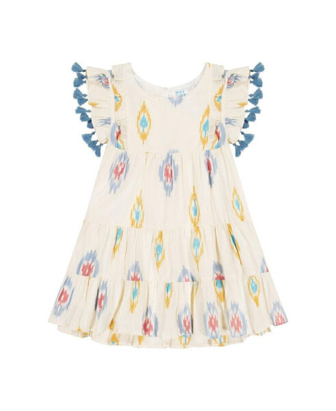 Little Girls Sophie Tassel Dress Gold Blue Ikat