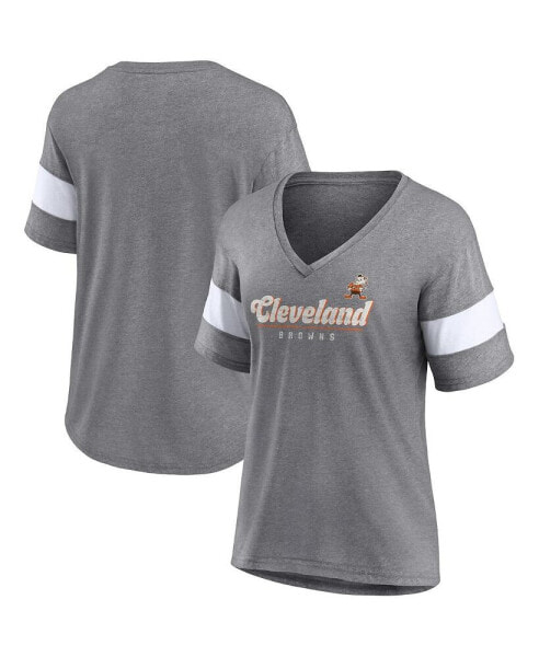 Women's Heather Gray Cleveland Browns Give It All Half-Sleeve Tri-Blend V-Neck T-shirt