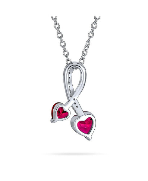 Bling Jewelry romantic Promise Pave Accented Criss Crossing Twisting Two Ruby Red AAA CZ Hearts Necklace Pendant For Women Teens .925 Sterling Silver