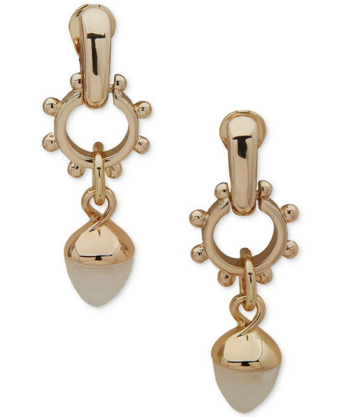 Gold-Tone Imitation Pearl Clip-On Linear Drop Earrings