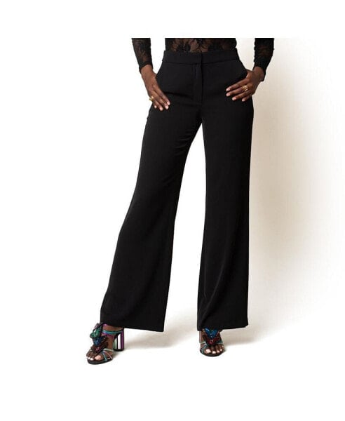 Women's Stretch Crepe High Waist Wide-Leg Pants