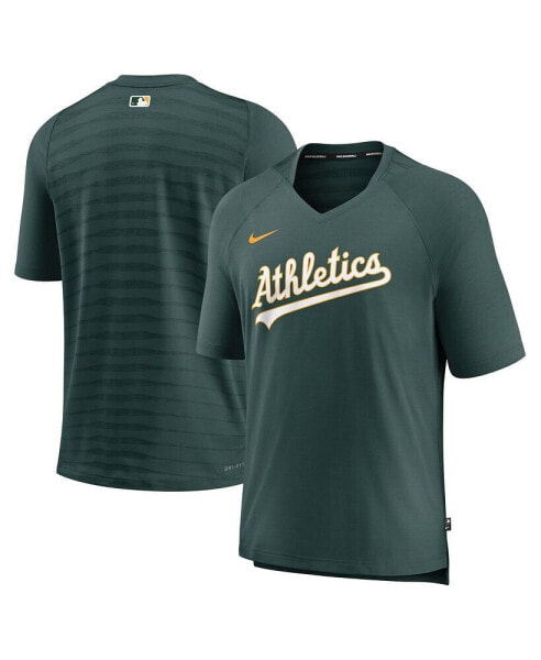 Men's Green Oakland Athletics Authentic Collection Pregame Raglan Performance V-Neck T-shirt