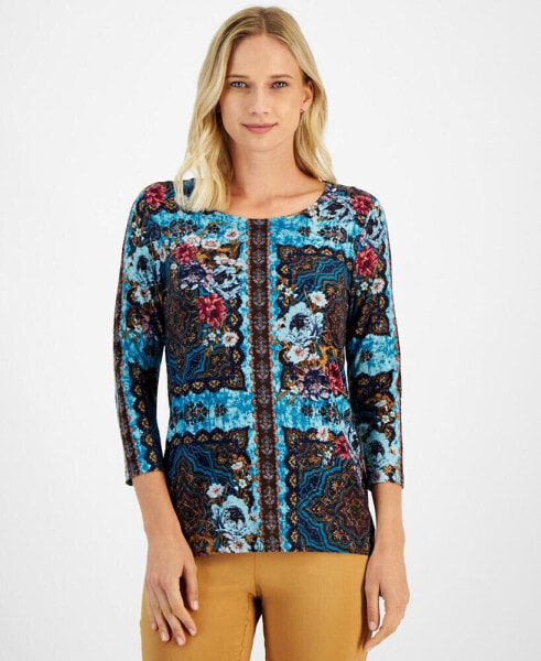 Women's Jacquard-Print 3/4-Sleeve Top, Created for Macy's