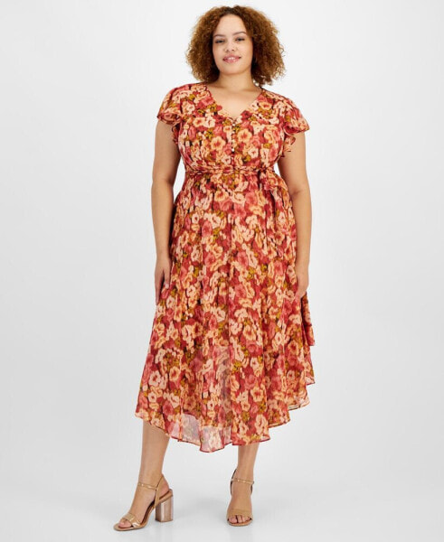 Plus Size Printed Asymmetric-Hem Dress