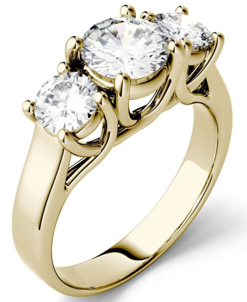 Moissanite Three Stone Ring 2 ct. t.w. Diamond Equivalent in 14k White Gold or 14k Yellow Gold