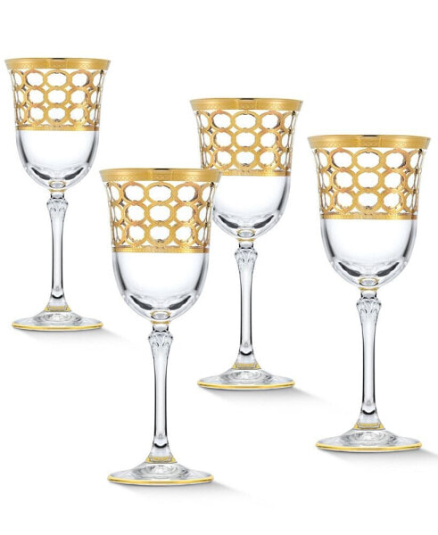4 Piece Infinity Gold Ring White Wine Goblet Set