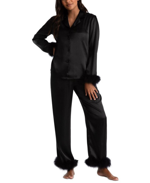 Women's Marabou Feather Satin Pajama Set