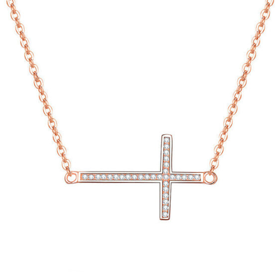 Pink gold plated silver necklace with cross AGS196 / 47-ROSE