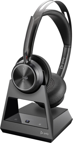 HP POLY Voyager Focus 2-M, für Microsoft Teams zertifiziertes Headset mit Tischladegerät, Kabellos, Büro/Callcenter, 115 g, Kopfhörer, Schwarz