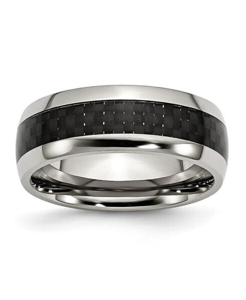 Stainless Steel Polished Black Carbon Fiber Inlay 8mm Band Ring