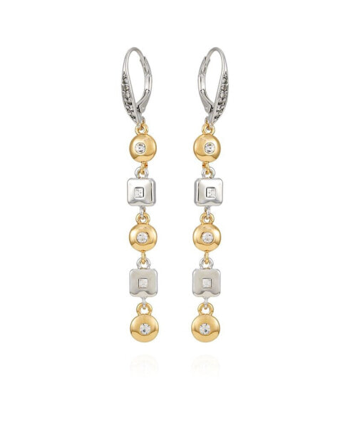 Two-Tone Clear Glass Stone Large Drop Earrings