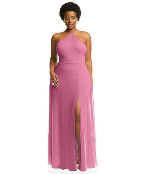 Plus Size Diamond Halter Maxi Dress with Adjustable Straps