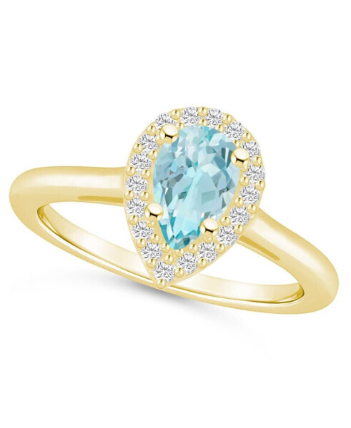 Aquamarine (3/4 ct. t.w.) and Diamond (1/5 ct. t.w.) Halo Ring in 14K Yellow Gold