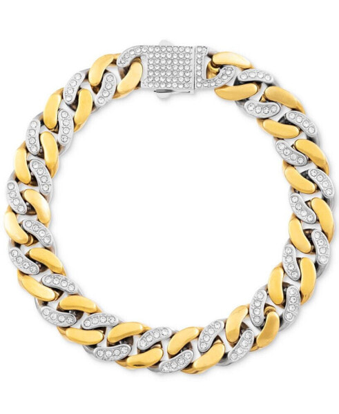 Men's Crystal Curb Link Bracelet in Stainless Steel & Gold-Tone Ion-Plate