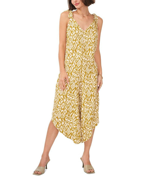 Women's Printed Tie Shoulder Angled Hem Jumpsuit