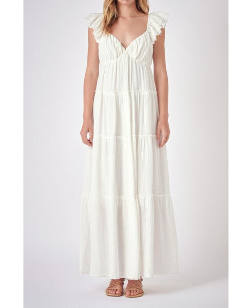 Women's Maxi Sweetheart Dress With Raw Edge Details
