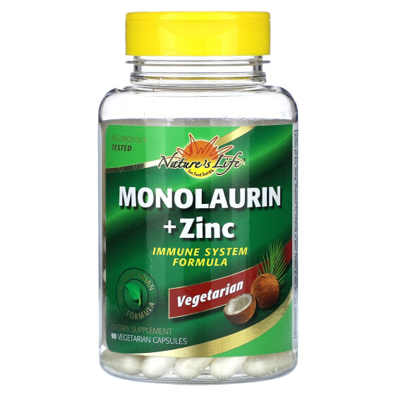 Витаминно-минеральные капсулы Nature's Life Monolaurin + Zinc, 90 штук, вегетарианские