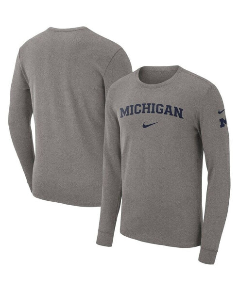 Men's Heather Gray Michigan Wolverines Arch 2-Hit Long Sleeve T-shirt