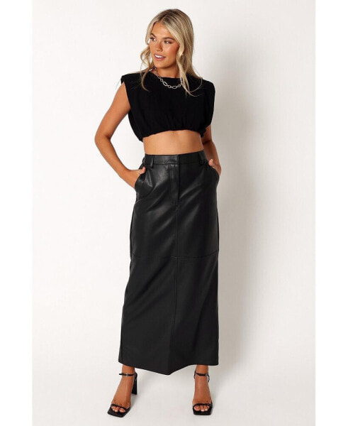 Women's Jade Leather Column Skirt