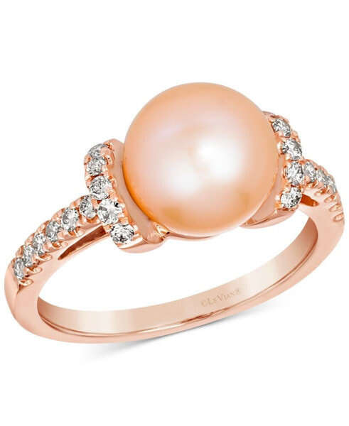 Strawberry Pearl (9mm) & Nude Diamond (1/3 ct. t.w.) Ring in 14k Rose Gold