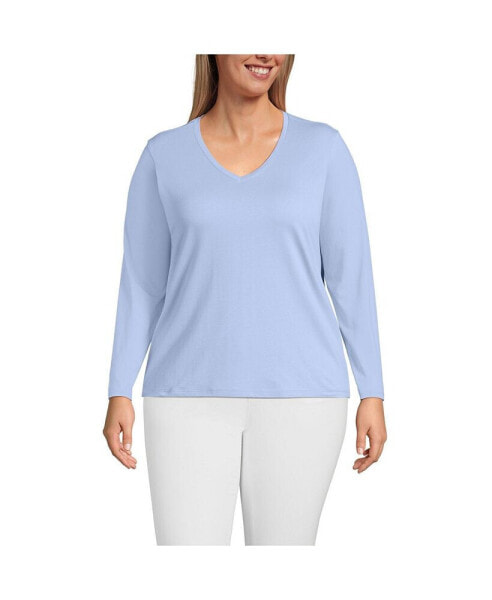 Plus Size Relaxed Supima Cotton Long Sleeve V-Neck T-Shirt