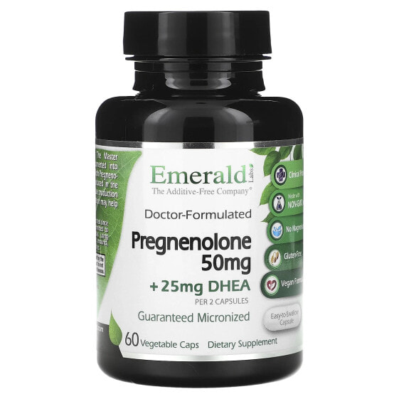БАД Аминокислоты Emerald Laboratories Pregnenolone + DHEA, 50 мг, 60 капсул (25 мг на капсулу)