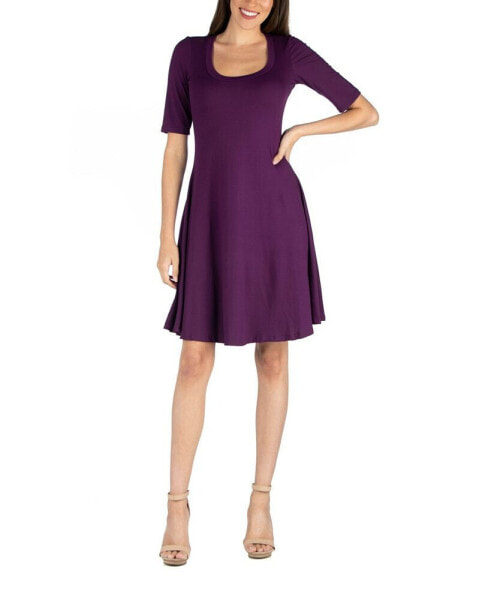 Women's A-Line Dress with Elbow Length Sleeves