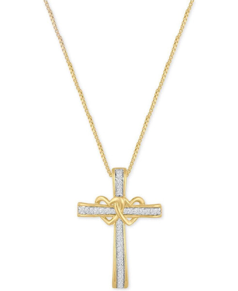 Macy's diamond Double Heart Cross Pendant Necklace (1/10 ct. t.w.) in 14k Gold-Plated Sterling Silver