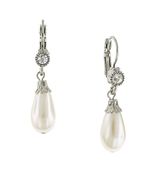 Silver-Tone Crystal and Simulated Pearl Drop Earrings