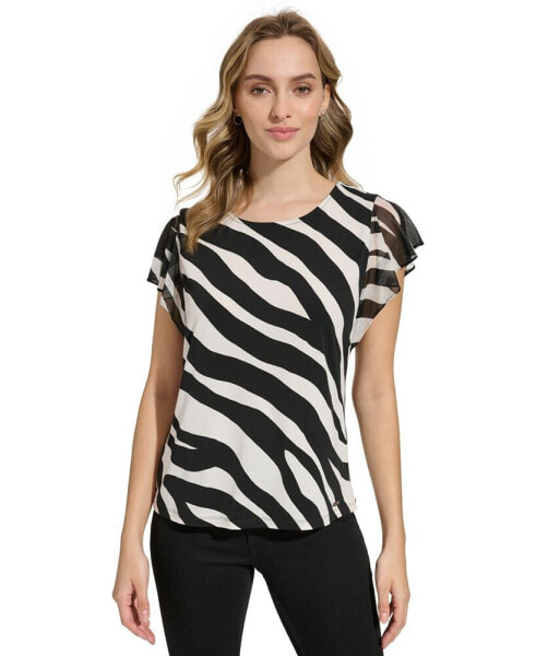 Women's Printed Mesh Sleeve Top