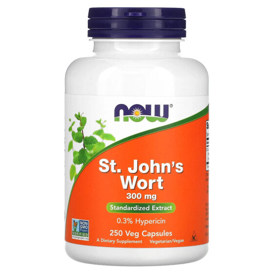 Витаминное добавка для нервной системы NOW St. John's Wort, 300 мг, 250 растительных капсул