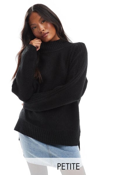 Threadbare Petite Brick high neck oversized jumper in black