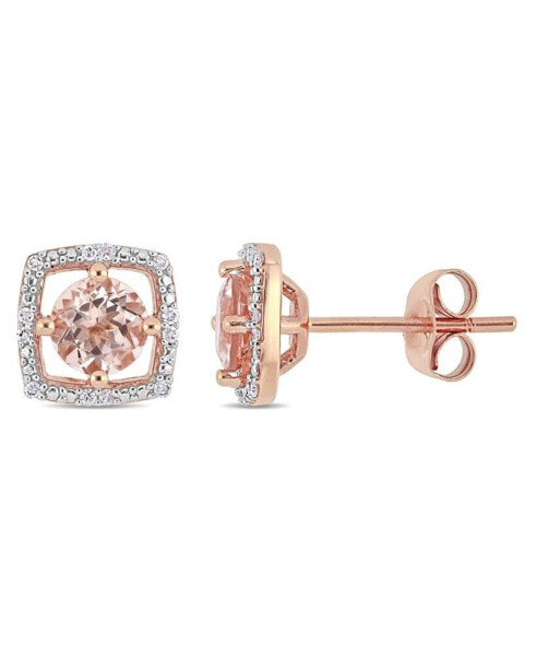 Серьги Macy's Morganite и Diamond Square Stud  in 10k Rose Gold