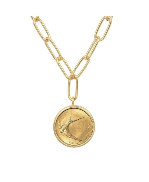 17026 21 in. Barn Swallow Slovenia Coin Gold tone Paper Clip Necklace, Gold