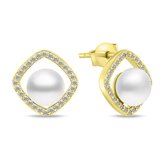 Timeless gold-plated earrings with pearl and zircons EA785Y