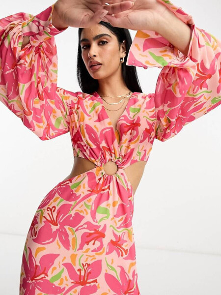 Pretty Lavish cut-out maxi dress in pink lily print