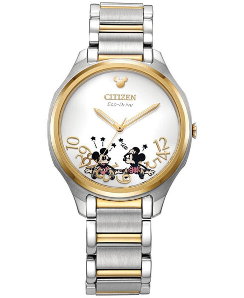 Falling Mickey & Minnie Two-Tone Stainless Steel Bracelet Watch 35mm