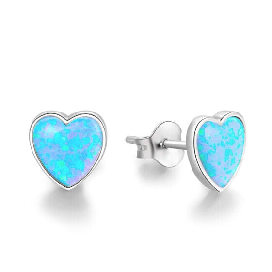 Silver heart earrings with opalescent crystals AGUP1186