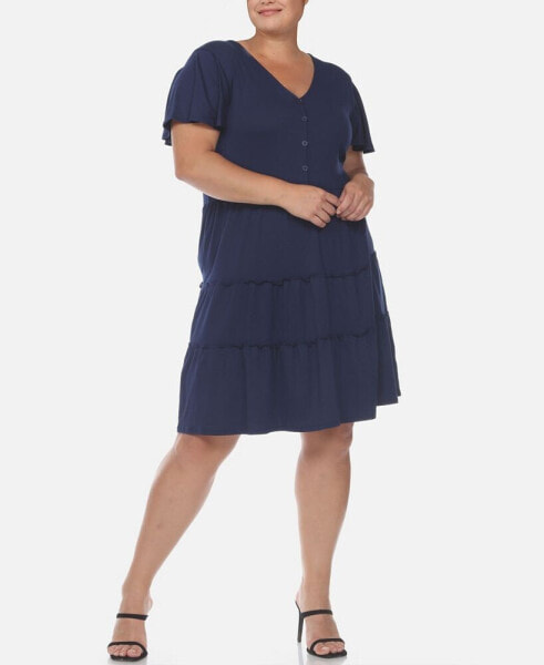 Plus Size Short Sleeve V-neck Tiered Midi Dress