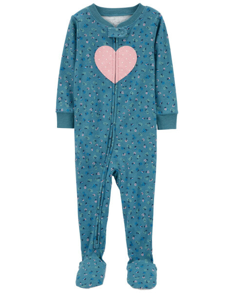 Toddler 1-Piece Heart 100% Snug Fit Cotton Footie Pajamas 3T