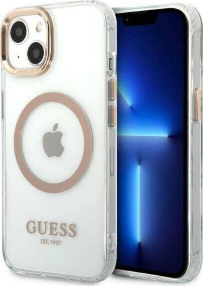 Guess Etui Guess do iPhone 13 6,1" złoty/gold hard case Metal Outline Magsafe