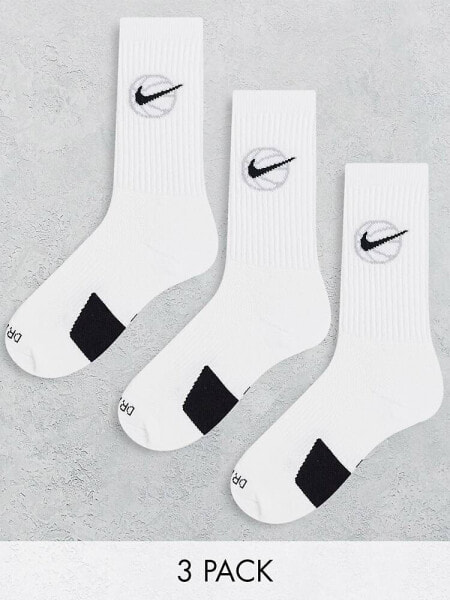 Nike Basketball Everyday unisex 3 pack of socks in white