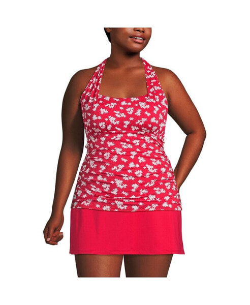 Plus Size Square Neck Halter Tankini Swimsuit Top