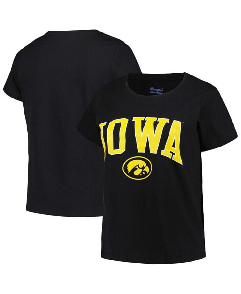 Women's Black Iowa Hawkeyes Plus Size Arch Over Logo Scoop Neck T-shirt