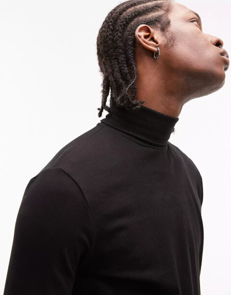 Topman roll neck long sleeve t-shirt in black