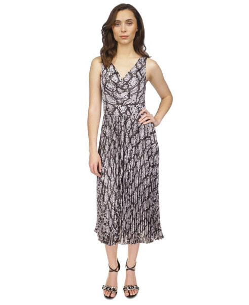 Women's Snakeskin-Print Pleated Midi Dress