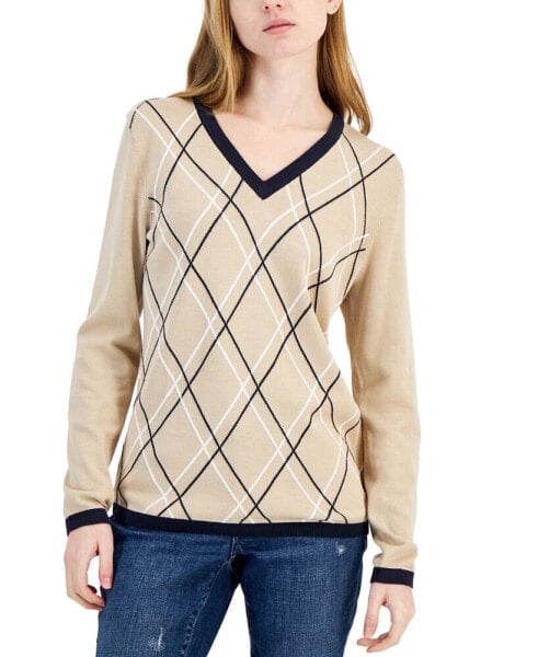 Women's Argyle V-Neck Sweater